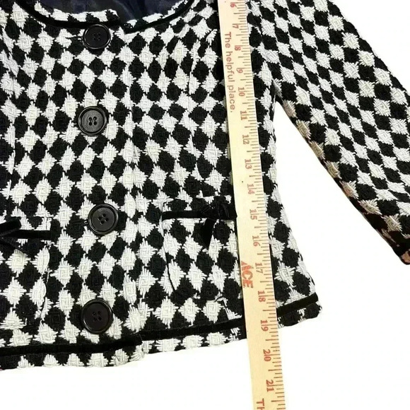 Trina Turk Wool Blend Jacket Size 4 Tweed Preppy Velvet Trim Bows Chic Career - Picture 5 of 10